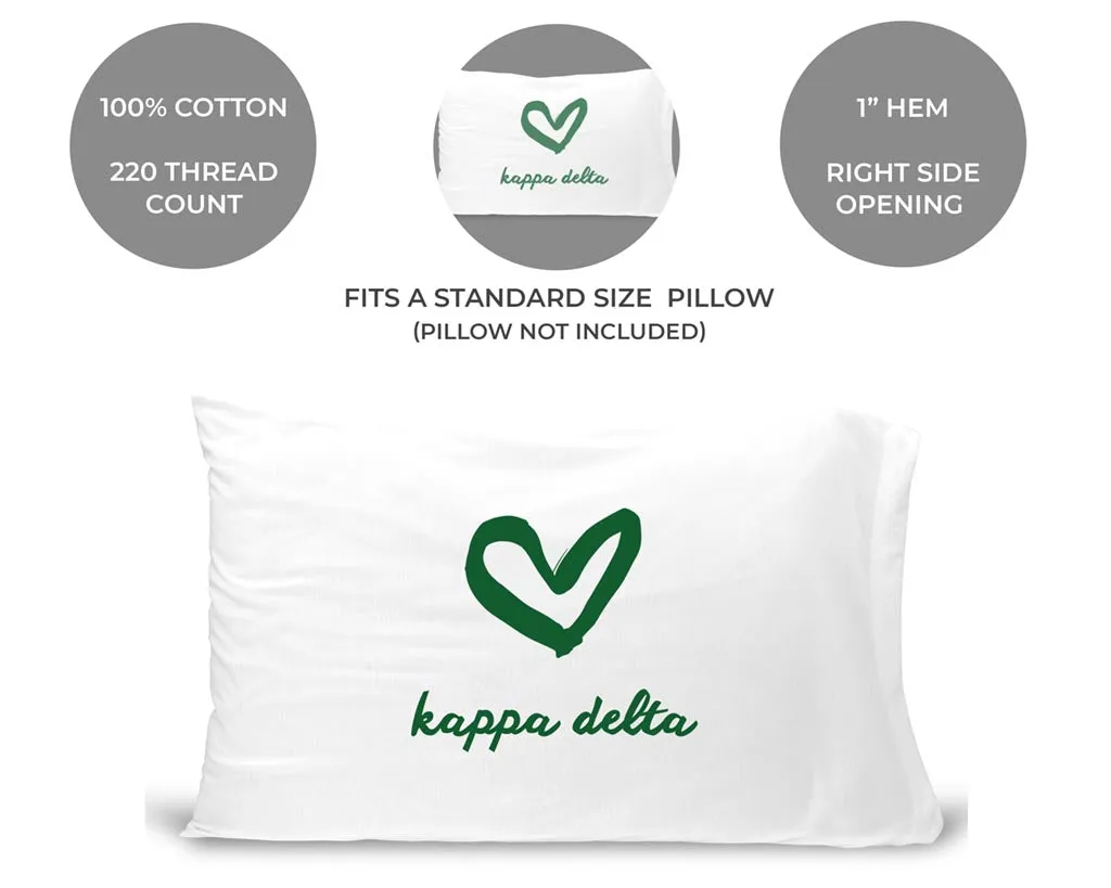 Kappa Delta Sorority Name with Heart Design on Printed Pillowcase