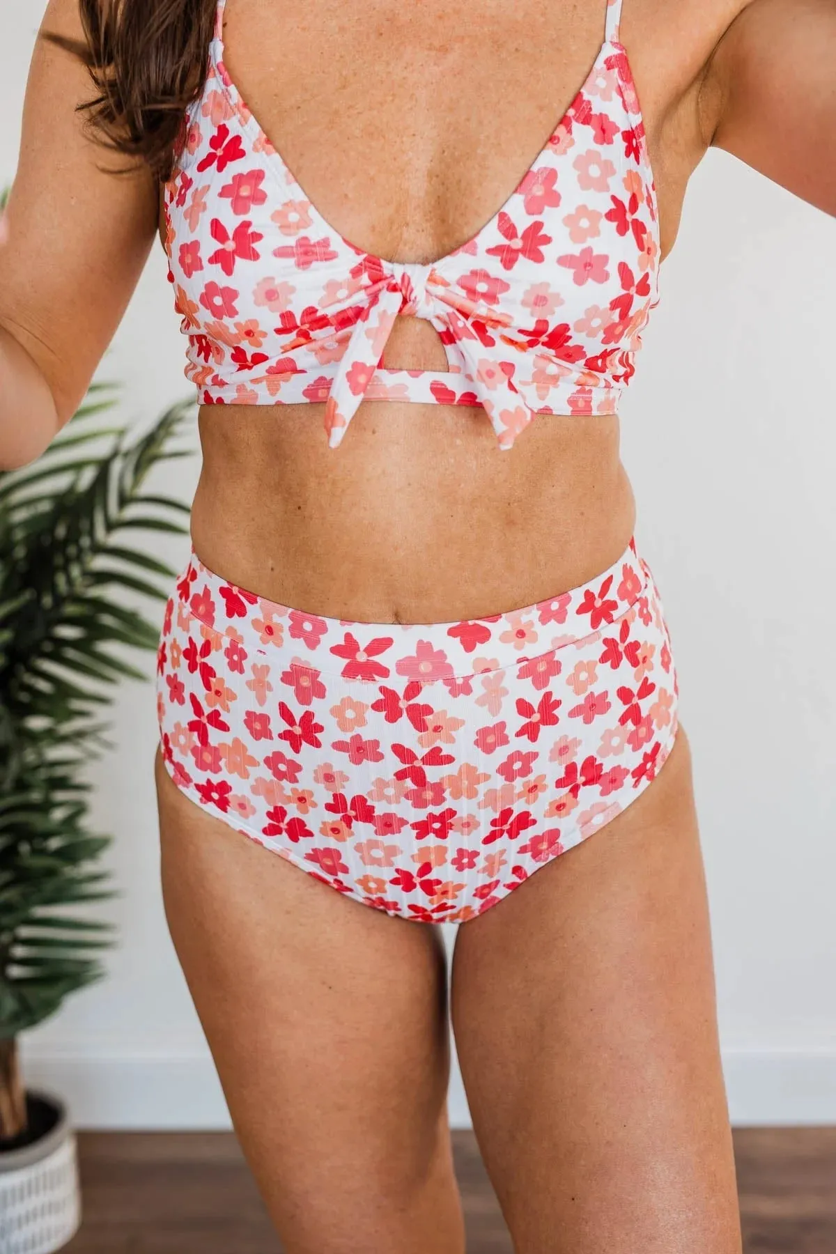 Making Waves High-Rise Swim Bottoms in Peach & Coral