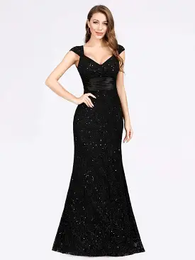 Maxi Long V-Neck Glitter Dress Size 8 Style 19079