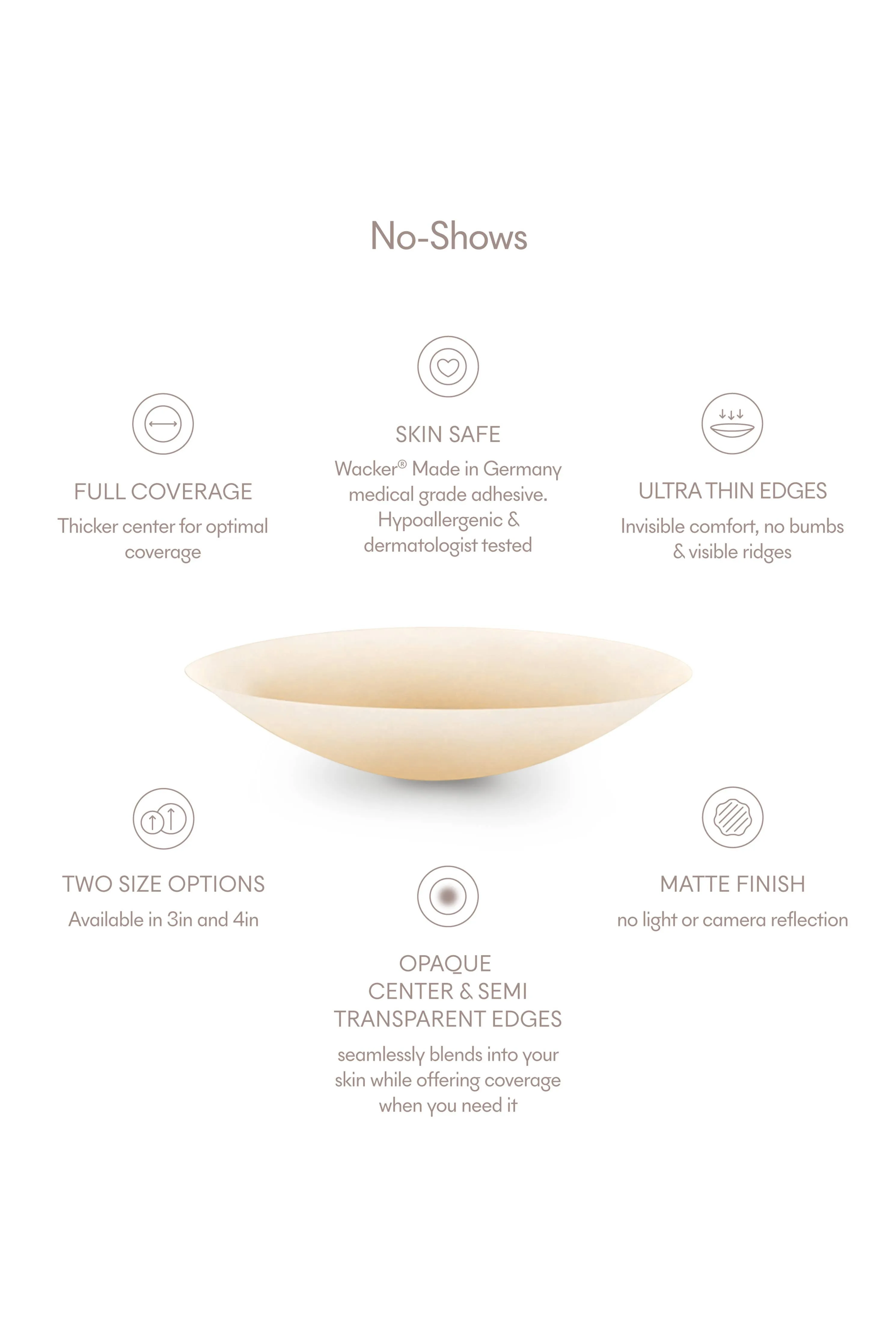 NOOD - No-Show (Round) | Reuasble Adhesive Nipple Covers: 4in. / No 3 Buff