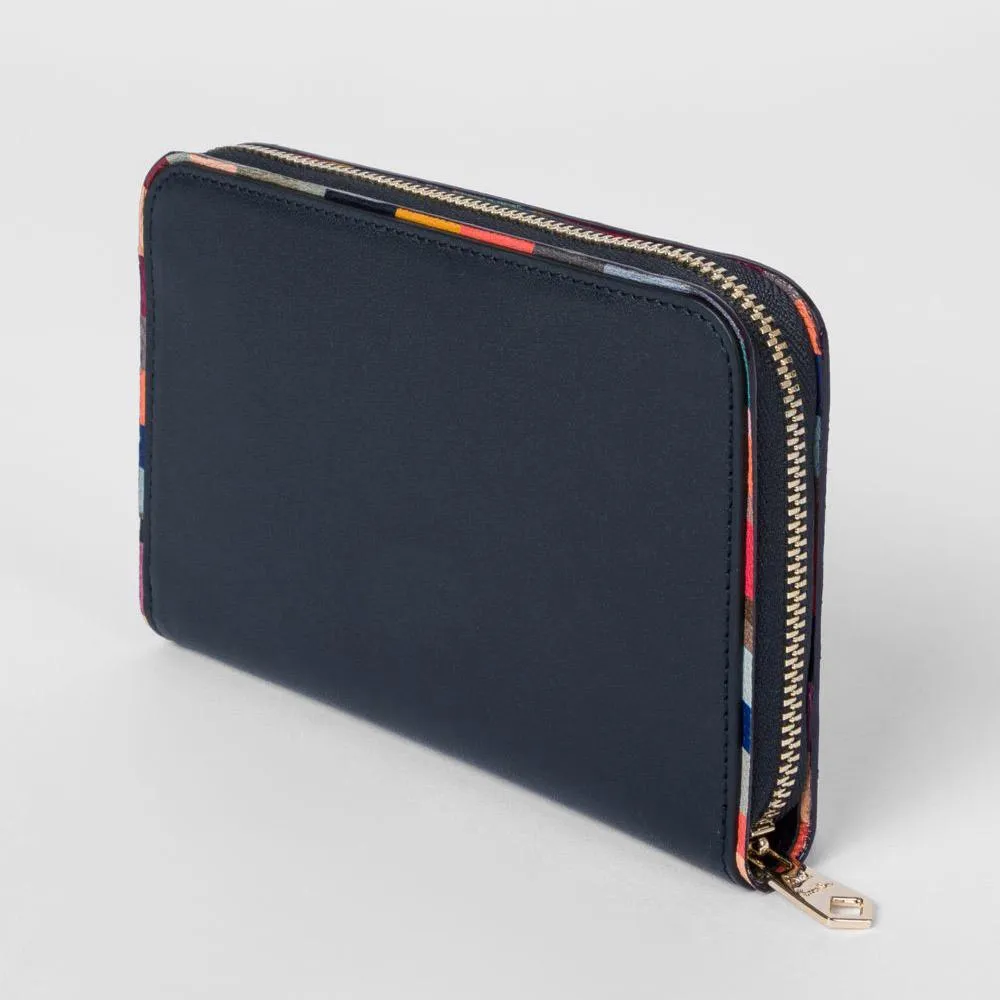 Paul Smith - Women's Swirl Border Medium Leather Zip Around Purse in Navy