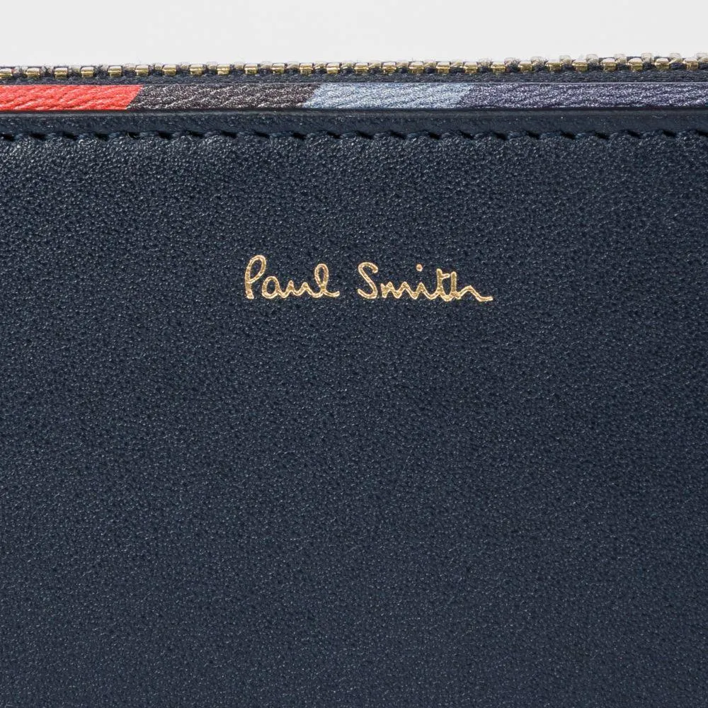 Paul Smith - Women's Swirl Border Medium Leather Zip Around Purse in Navy