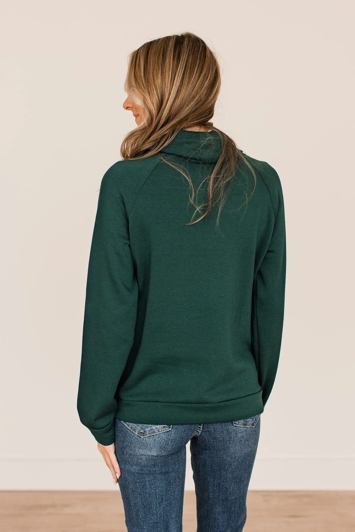 Perfectly Content Cowl Neck Top- Hunter Green