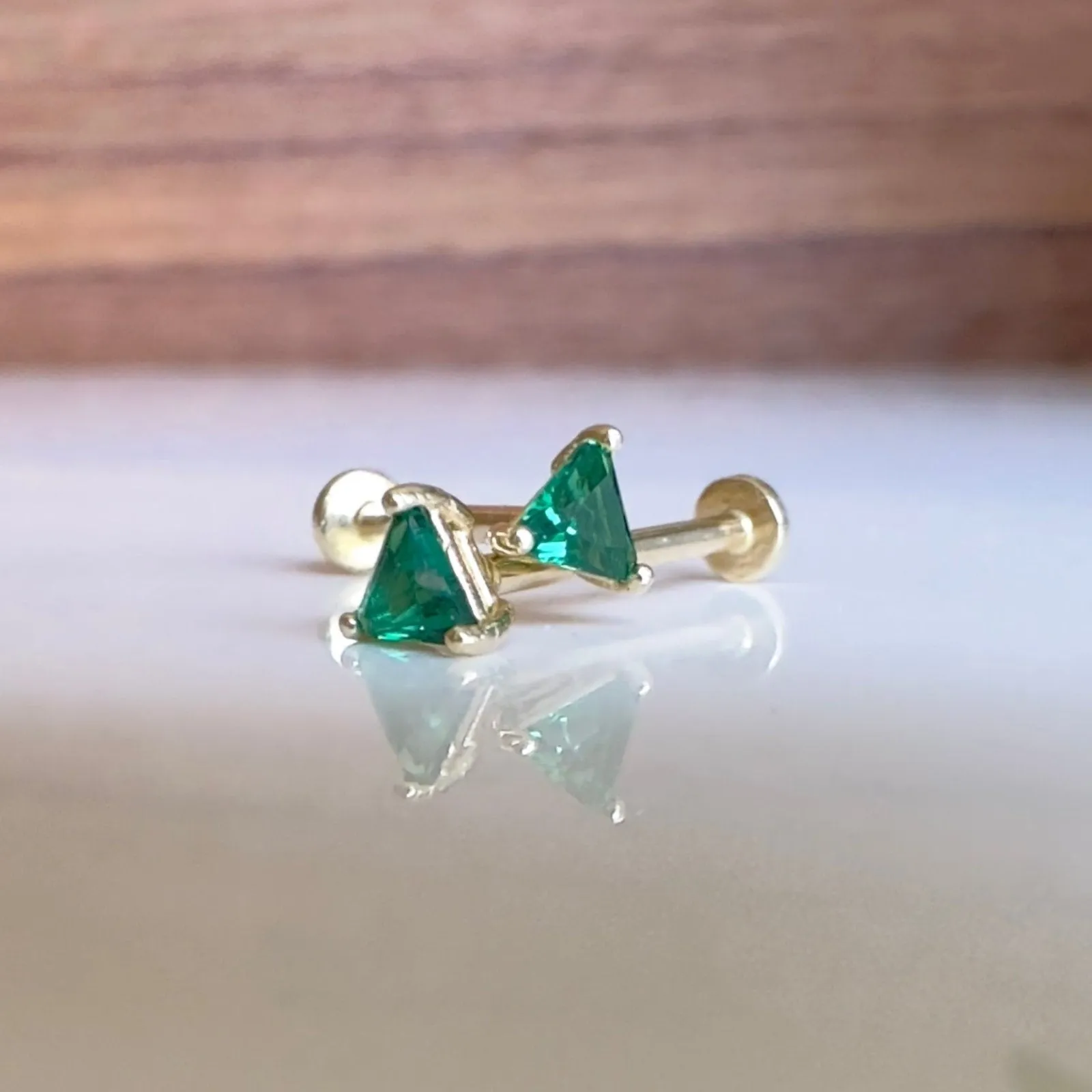 Triangle Cut Emerald Flat Back Stud