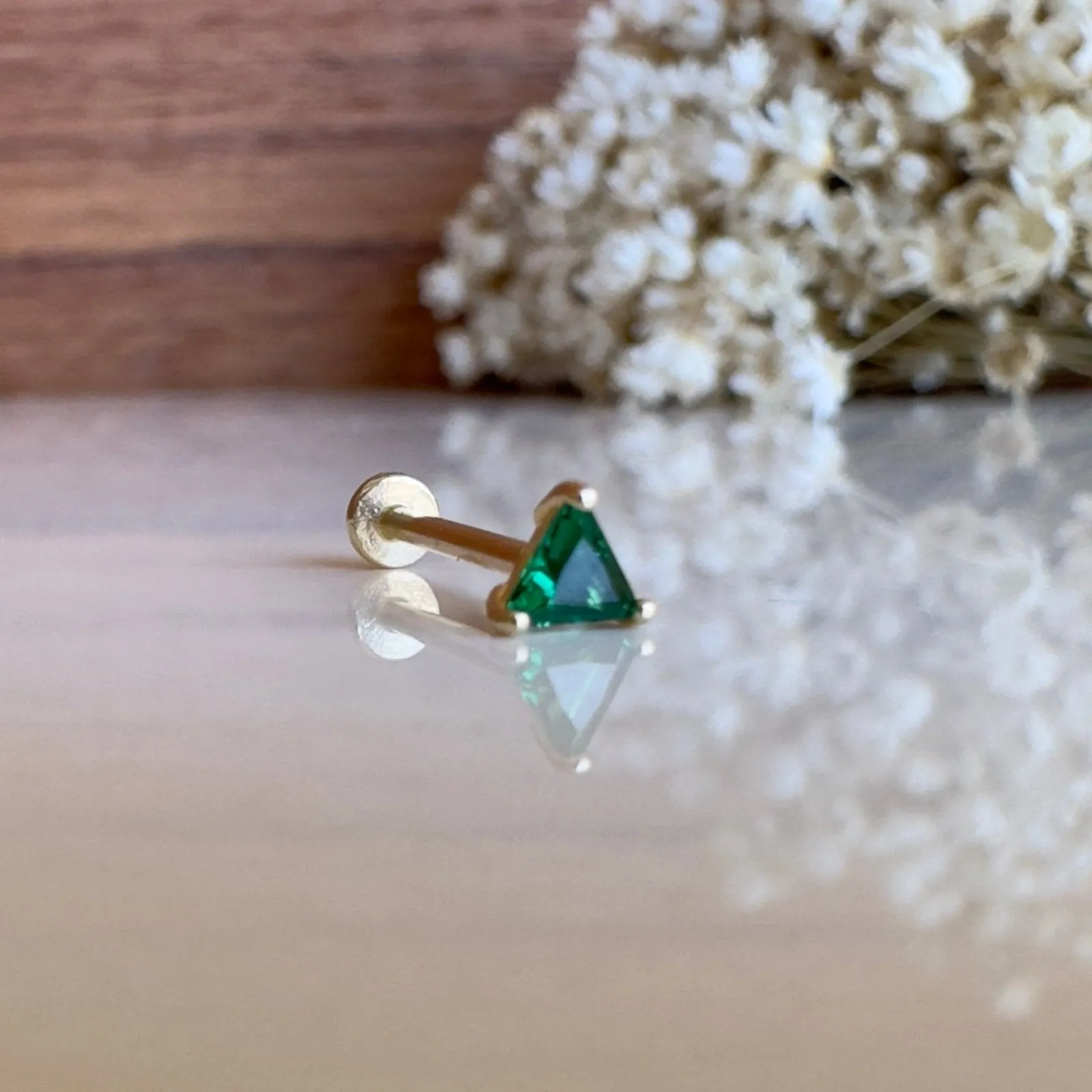 Triangle Cut Emerald Flat Back Stud