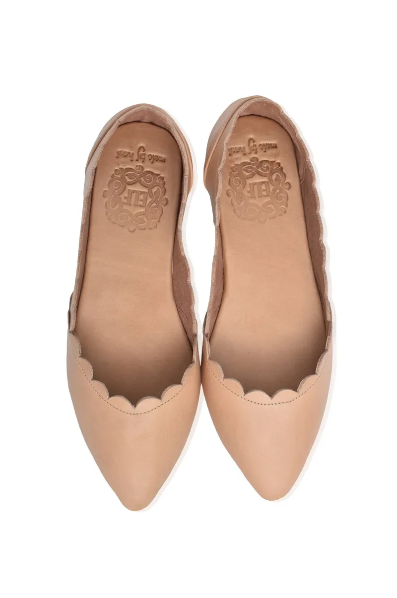 Valentina Leather Ballet Flats in Vintage Beige