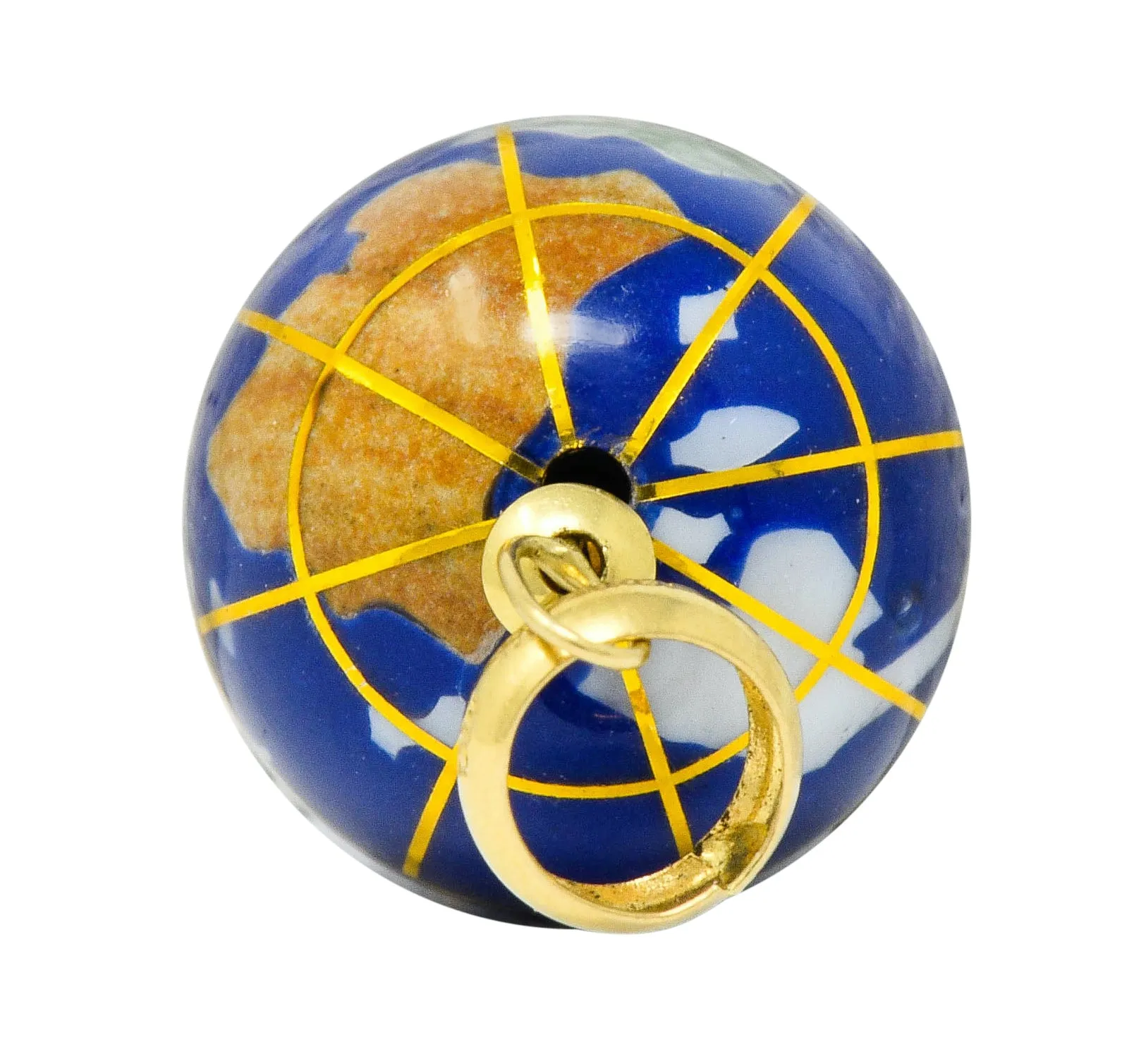 Vintage Shell Inlay Italian 14 Karat Gold Articulated Globe Pendant Charm