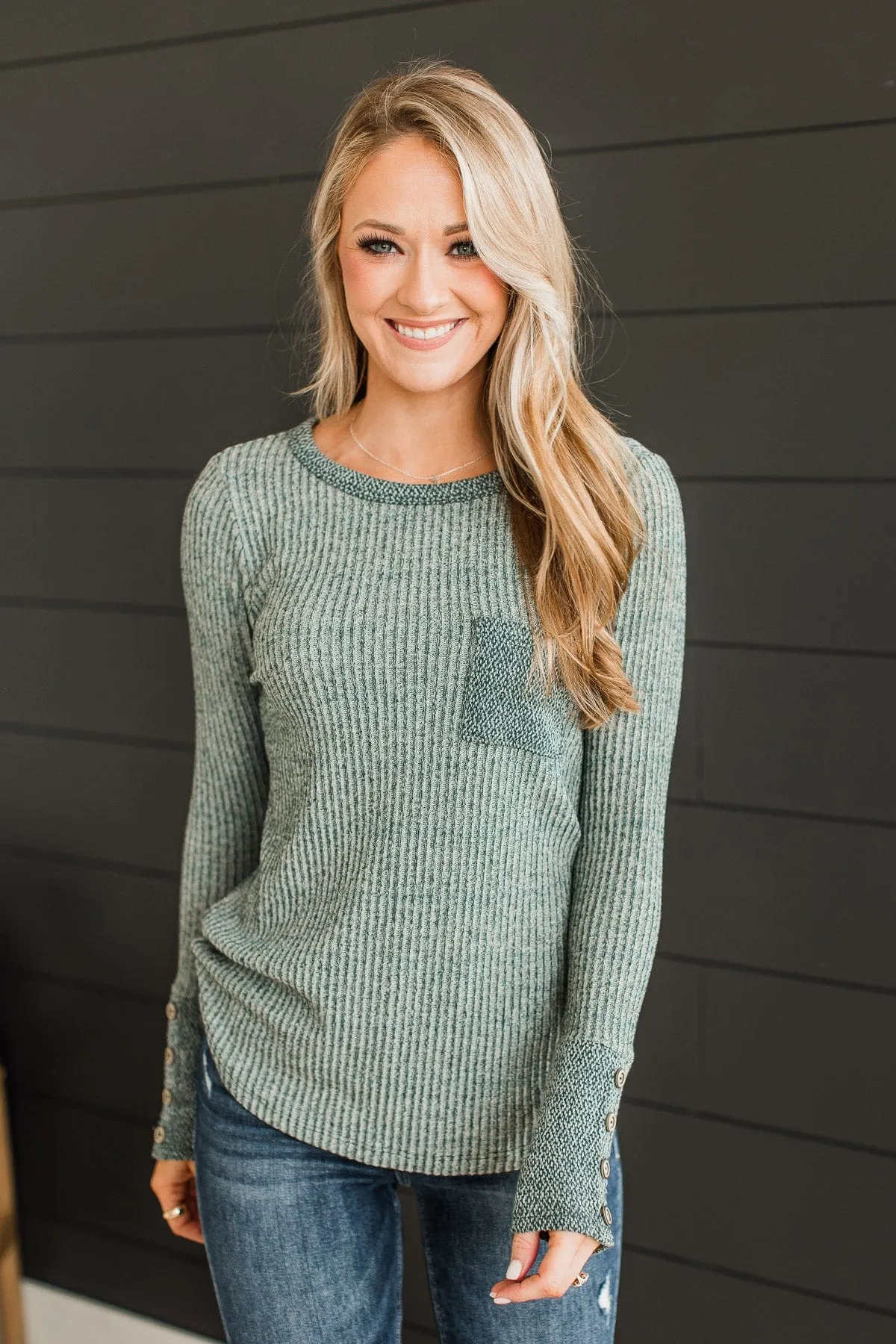 Your Lucky Day Ribbed Knit Top- Hunter Green