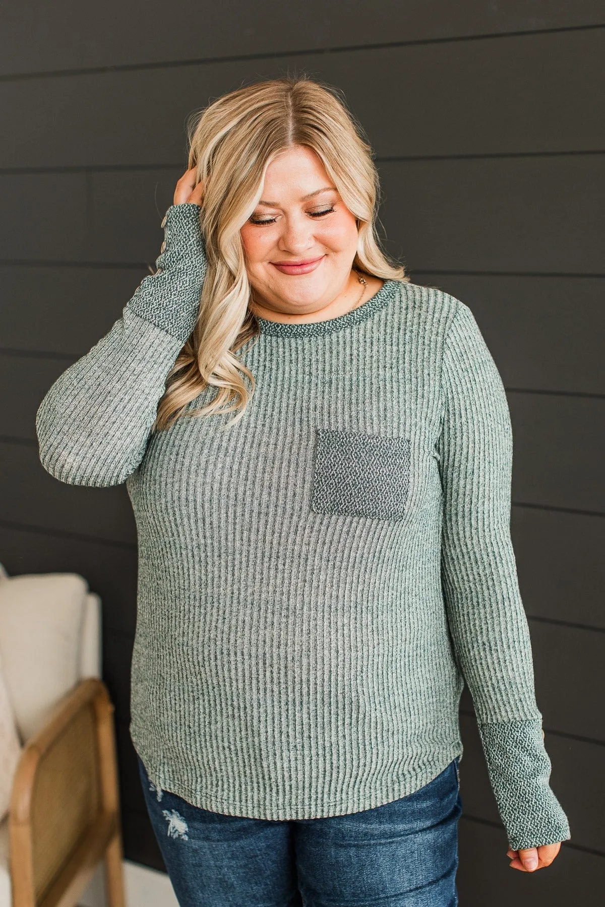 Your Lucky Day Ribbed Knit Top- Hunter Green