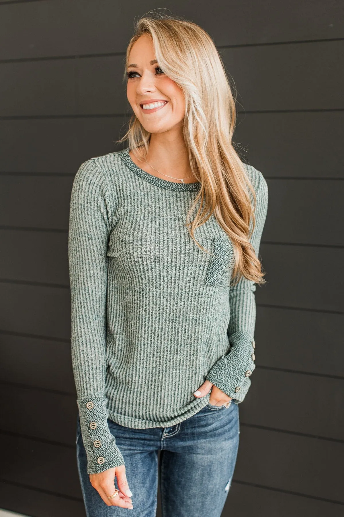 Your Lucky Day Ribbed Knit Top- Hunter Green