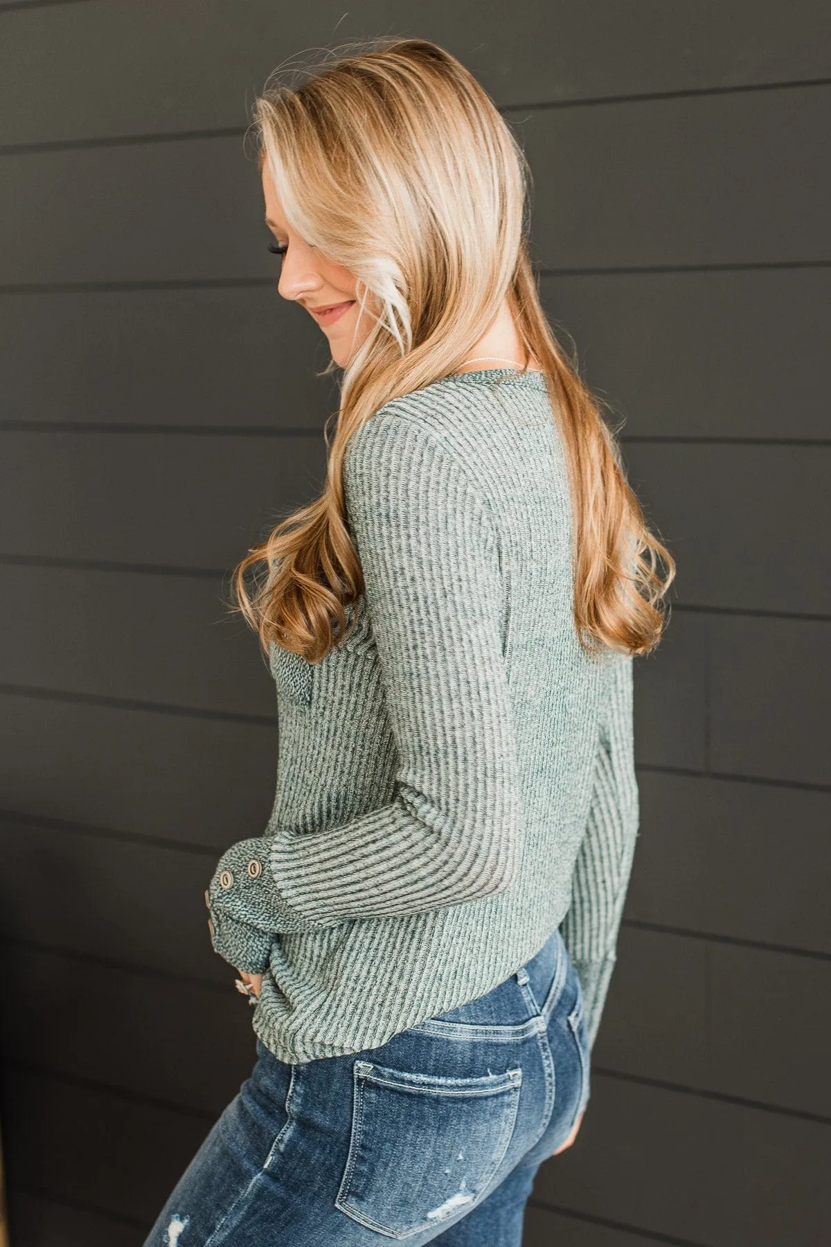 Your Lucky Day Ribbed Knit Top- Hunter Green